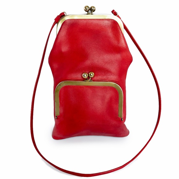 Bonnie Cashin for Coach Swinger Bag Double Frame Kiss Lock Red Leather Vintage - Picture 1 of 15
